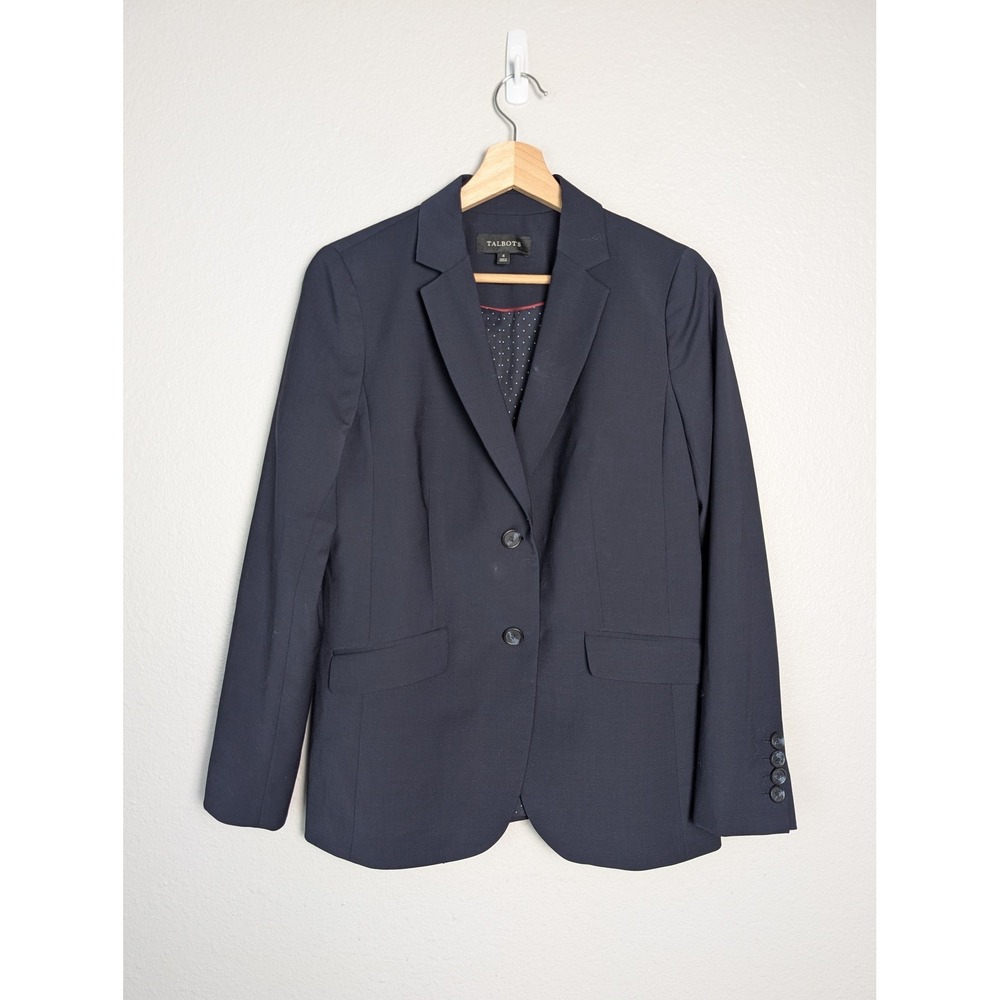 Talbots Blazer Womens 4 Blue Wool Spandex Two Button Notch Lapel Lined Jacket